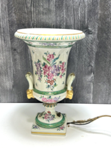 Antique Edme Samson Armorial Urn Vase Lamp Floral Green Rams Head Green Crest - $207.90