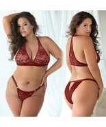 Allure Lace &amp; Mesh Bralette and Panty 2pc Set-Burgundy 1X/2X-Boxed - $12.99