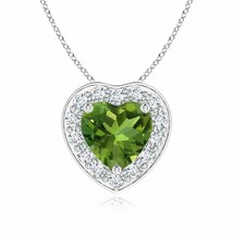 ANGARA Heart-Shaped Peridot Pendant with Diamond Halo in 14K Gold | 18&quot; Chain - £731.76 GBP