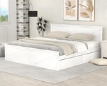 King Size Platform Bed With 4 Storage Drawers, Wooden Bedframe W/Headboa... - $581.99