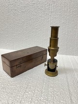 Vtg 1930s English Brass Scientists Field Microscope/ With Solid Boxwood ... - $4,437.50 MXN