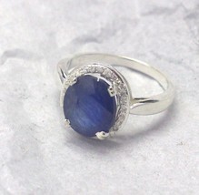 Bague en saphir bleu naturel Bague en argent sterling 925 avec pierres... - £48.33 GBP