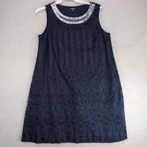 Roz &amp; Ali Navy Cut-Out Lace Overlay Shift Dress Sz 14 Woman Rhinestone N... - $36.00
