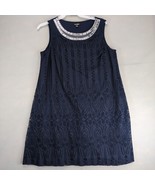 Roz &amp; Ali Navy Cut-Out Lace Overlay Shift Dress Sz 14 Woman Rhinestone N... - $661.50 MXN