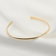 Plain Gold Delicate Minimalist Cuff Bangle Bracelet in Real 14k Yellow Gold Over - £123.56 GBP