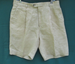 Hickey Freeman Shorts Linen Herringbone Weave Mens 34-35 Pleated Made in... - $36.10