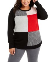 MSRP $70 Charter Club Plus Size Patchwork-Print Sweater Black Size 1X - £11.07 GBP