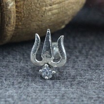 Indian Trishul Style Real 925 Sterling Silver White CZ Women Screw Nose Stud - £11.38 GBP