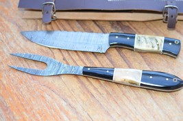 damascus hand forged knife and fork BBQ hunting set From The Eagle Colle... - £54.29 GBP