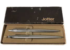 Vintage Parker Jotter Ball Point Pen &amp; Pencil Arrow Clips Stainless PCL Set - £38.93 GBP