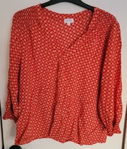 Womens XL Kenar Red/White Geometric Print V-Neck Shirt Top Blouse - £14.86 GBP