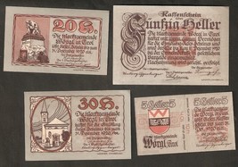 AUSTRIA WORGL in TIROL 50 &amp; 30 &amp; 20 &amp; 10 heller 1920 6 auflage Notgeld Banknotes - £11.81 GBP