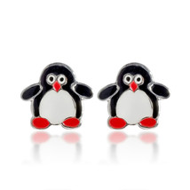 Little Chubby Penguin with Red Feet Sterling Silver Stud Earrings - £8.22 GBP