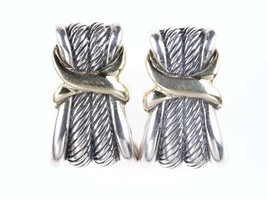 David Yurman 14K Yellow Gold Sterling Silver Double &quot;X&quot; Twisted Cable earrings - £357.26 GBP