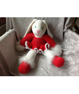 Hand Crochted Big Red and White Bunny Rabbit Plush Toy with Feather - £18.76 GBP