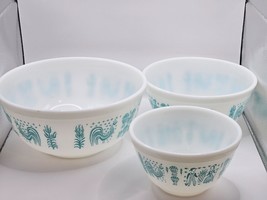 3PC Pyrex Butterprint Mixing Bowls #401 #402, #403 Turquoise On White wi... - £71.56 GBP