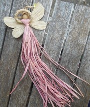 Vintage Christmas  Raffia / Corn Husk Angel Ornament 9&quot; Mauve Pink  Silvestri - £9.34 GBP