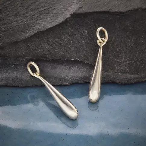 Sterling Silver Solid Teardrop Charm -24mm - $402.94 MXN
