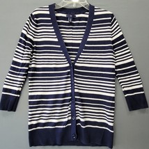 Gap Women Cardigan Size M Blue Preppy Stripe Classic Button Up 3/4 Sleev... - £9.90 GBP