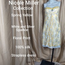 Nicole Miller Collection Spring Yellow, White Silver Floral Sparkle Print... - £43.95 GBP