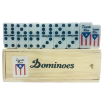 Puerto Rico Full Size Double Six Dominoes: Flag, Wooden Box - £19.12 GBP