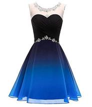 Kivary Sheer Bateau Beaded Short Ombre Chiffon Prom Homecoming Dresses Black Blu - £73.58 GBP
