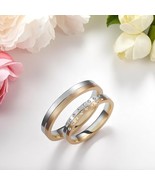 Two-Tone Wedding Band-3.5mm Wedding Bands Set-Diamond Matching Rings - $951.92 CAD+