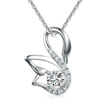 Swan Pendant Necklace 925 Sterling Silver Created Diamond 14k White Gold Finish - £35.16 GBP