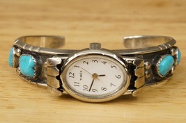 Vintage Helen Long Navajo Jewelry Sterling Silver Turquoise Watch Cuff B... - $272.24