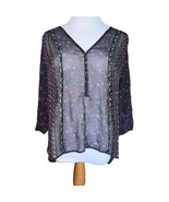 JOIE FLORAL SILK SHEER BLOUSE ROLL TAB SLEEVES BLUE Style J058-23088 Wom... - $15.83 CAD