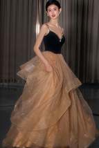 Stylish Velvet Tulle Long Prom Dress,A-Line Evening Dresses Back Open - £133.92 GBP