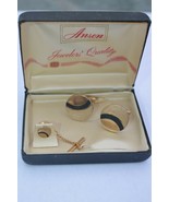 Vintage ANSON Gold Tone Cufflinks &amp; Tie Tack Set w/ Box - $266.17 MXN
