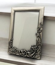 Vintage Silver Tone Photo Picture Frame with Rose Design 5x7 Floral Design - £14.64 GBP