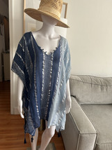 LEMONWOOD Blue Striped Metallic Cotton Boho Fairy Y2K Beach KimonoTunic ... - $25.00