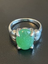 Green Jade Stone S925 Silver Plated Women Statement Ring Size 8.5 - $12.87