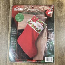 Bucilla 84849 Poinsettia Berries Christmas Stocking Cuff Crosstitch Kit NOS 18&quot; - £12.69 GBP