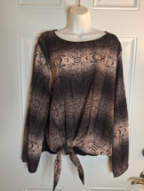 Worthington Long Slit Sleeve Scoop Neck Light Weight Tie Front Blouse Size Xl - £9.79 GBP