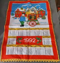 Calendar Tea Towel 1992 M.J. Maurey Sewing Crafts Kitchen Crochet Edge C... - £15.72 GBP