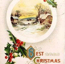 1900s Greeting Card Postcard Christmas Wishes Winter Scene Cabin Ephemer... - $19.99
