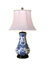 Chinese Blue and White Porcelain Round Vase Floral Bird Motif Table Lamp 30.5&quot; - £319.17 GBP