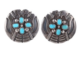 c1940&#39;s Hopi silver/turquoise clip-on earrings - £273.09 GBP