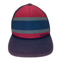 Patagonia Red Blue Gray Striped Knit Trucker Snapback Hat Cap Adj Mesh Back - £15.17 GBP