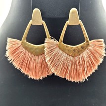 Vintage Bohemian Statement Silk Fringe Earrings Gold-Tone Geometric Desi... - $18.95