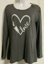 Criminal Damage London UK Women&#39;s Gray Long Sleeve Graphic Heart Tee Siz... - £7.44 GBP