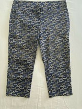 Denver Hayes Mia Cropped Pants Women&#39;s Size 12 Mid Rise Stretch Blue Floral  - £8.56 GBP