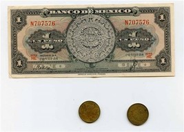 Banco de Mexico Un Peso 1967 Series HE &amp; 2 Cinco Centavo Coins 1955 &amp; 1958  - $9.90