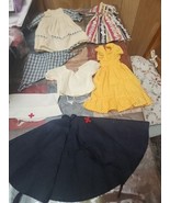 Vtg 9 Pcs Assorted Doll Clothes Handmade.  Dresses, Scarves, Cap, Blouse... - $36.10 CAD