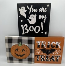 3 Halloween Tabletop Shelf Wall Decor Pumpkin  Trick Treat You Are My Bo... - £10.22 GBP