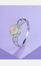 2Ct Oval Natural Fire Opal Halo Cross Engagement Ring 14K White Gold Plated - £99.53 GBP