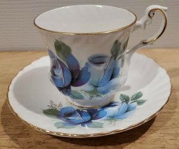 Vintage Rosina England Bone China Tea Cup &amp; Saucer Blue Roses - £11.40 GBP